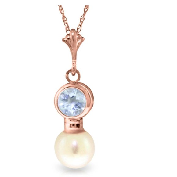 14K Rose Gold Aquamarine & Pearl Necklace - Picture 1 of 2